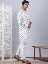 White Viscose Embroidered Kurta Pajama Set