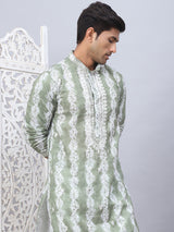 Green Viscose Embroidered Kurta Pajama Set