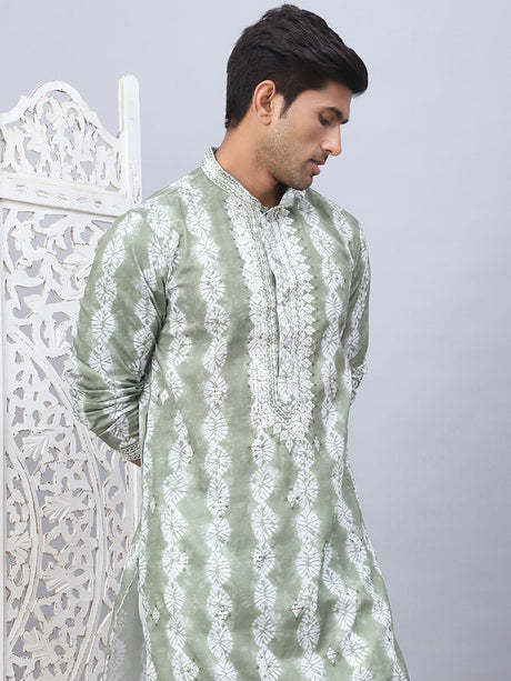 Green Viscose Embroidered Kurta Pajama Set