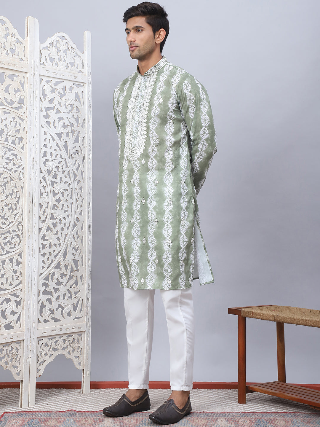 Green Viscose Embroidered Kurta Pajama Set