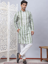 Green Viscose Embroidered Kurta Pajama Set