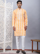 Orange Viscose Embroidered Kurta Pajama Set