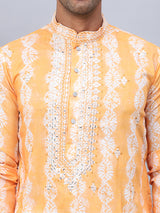 Orange Viscose Embroidered Kurta Pajama Set