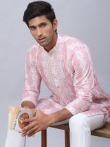 Pink Viscose Embroidered Kurta Pajama Set