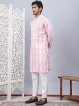 Pink Viscose Embroidered Kurta Pajama Set