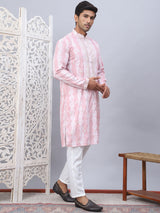 Pink Viscose Embroidered Kurta Pajama Set