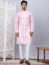 Pink Viscose Embroidered Kurta Pajama Set