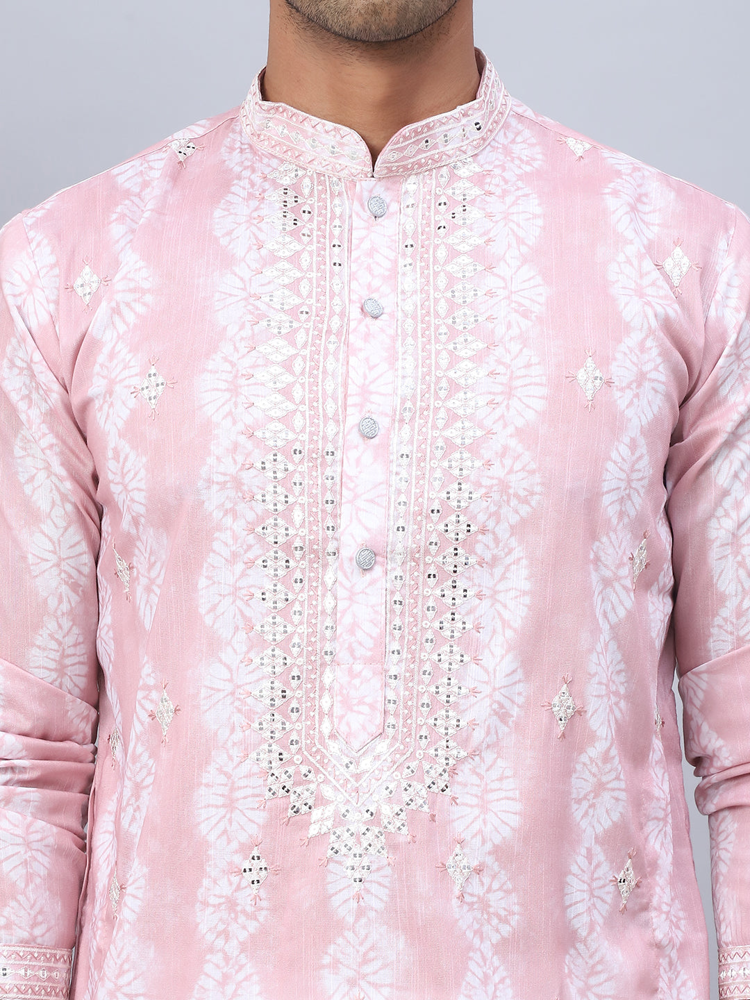 Pink Viscose Embroidered Kurta Pajama Set