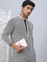 Black Cotton Embroidered Kurta Pajama Set