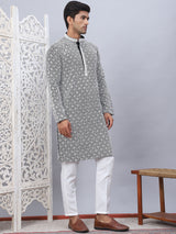 Black Cotton Embroidered Kurta Pajama Set