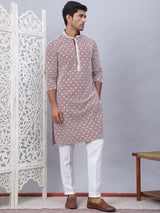 Red Cotton Embroidered Kurta Pajama Set