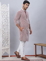 Red Cotton Embroidered Kurta Pajama Set