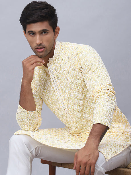 Yellow Cotton Embroidered Kurta Pajama Set