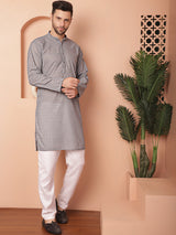 Gray Cotton Embroidered Kurta Pajama Set