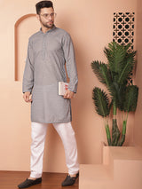 Gray Cotton Embroidered Kurta Pajama Set