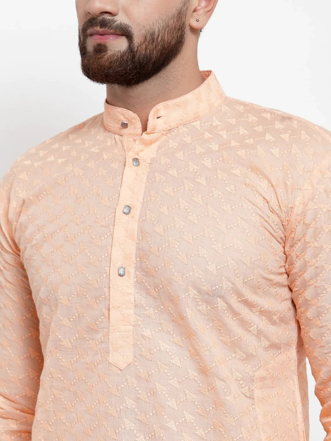 Men's Orange Cotton Embroidered Kurta Top