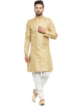 Men's Gold Jacquard Silk Woven Design Kurta Top