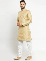 Men's Gold Jacquard Silk Woven Design Kurta Top