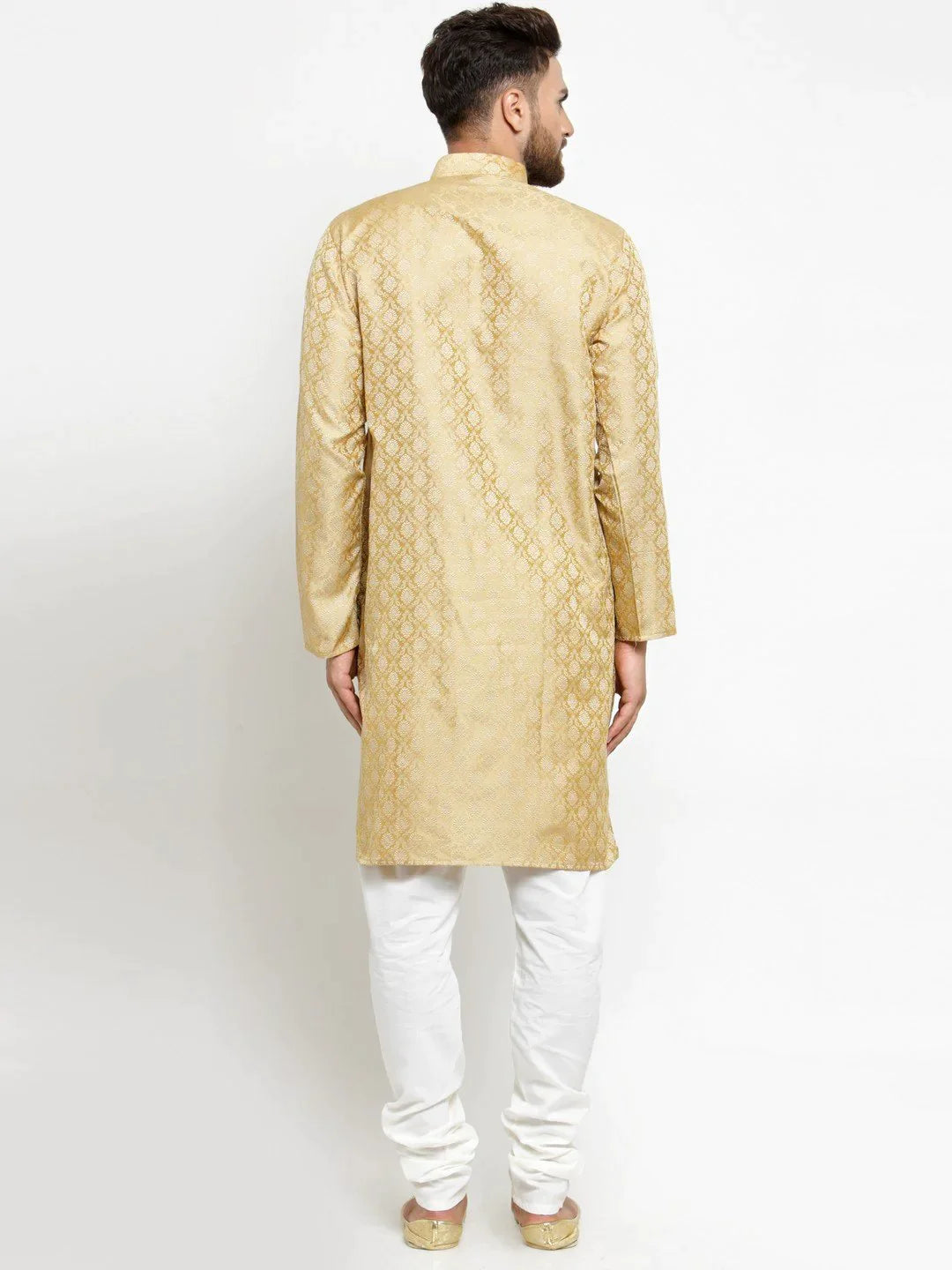 Men's Gold Jacquard Silk Woven Design Kurta Top