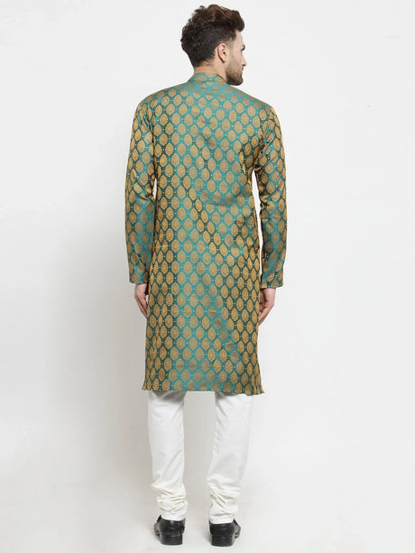 Men's Green Jacquard Woven Kurta Top