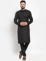 Men's Black Cotton Solid Kurta Set