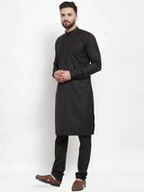 Men's Black Cotton Solid Kurta Set