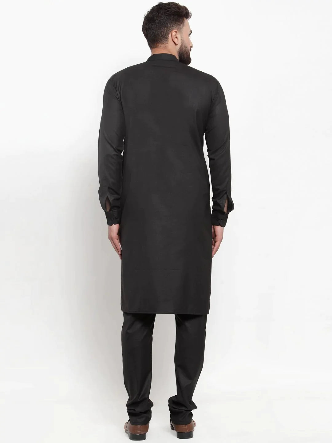 Men's Black Cotton Solid Kurta Set