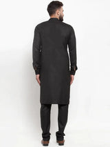 Men's Black Cotton Solid Kurta Set