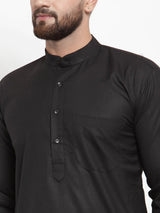 Men's Black Cotton Solid Kurta Set