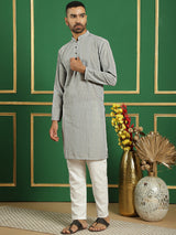 Gray Cotton Embroidered Kurta Pajama Set