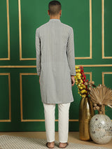 Gray Cotton Embroidered Kurta Pajama Set