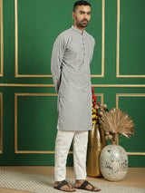 Gray Cotton Embroidered Kurta Pajama Set