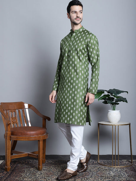 Men's Cotton Floral Printed Kurta Pyjama