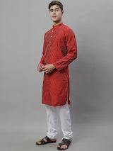 Men's Maroon Embroidered Kurta With Pajama