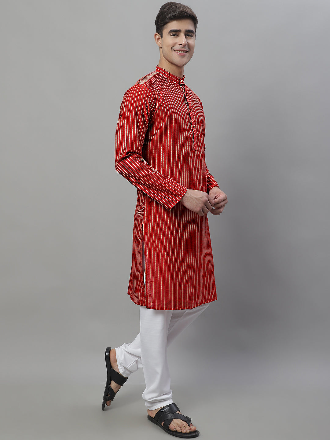 Men's Maroon Embroidered Kurta With Pajama