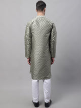 Men's Green Printed Silk Blend Kurta Pajama