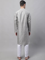 Men's Grey Printed Silk Blend Kurta Pajama