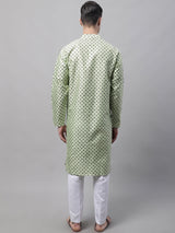 Men's Pista Green Printed Silk Blend Kurta Pajama