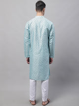 Men's Sky Blue Printed Silk Blend Kurta Pajama