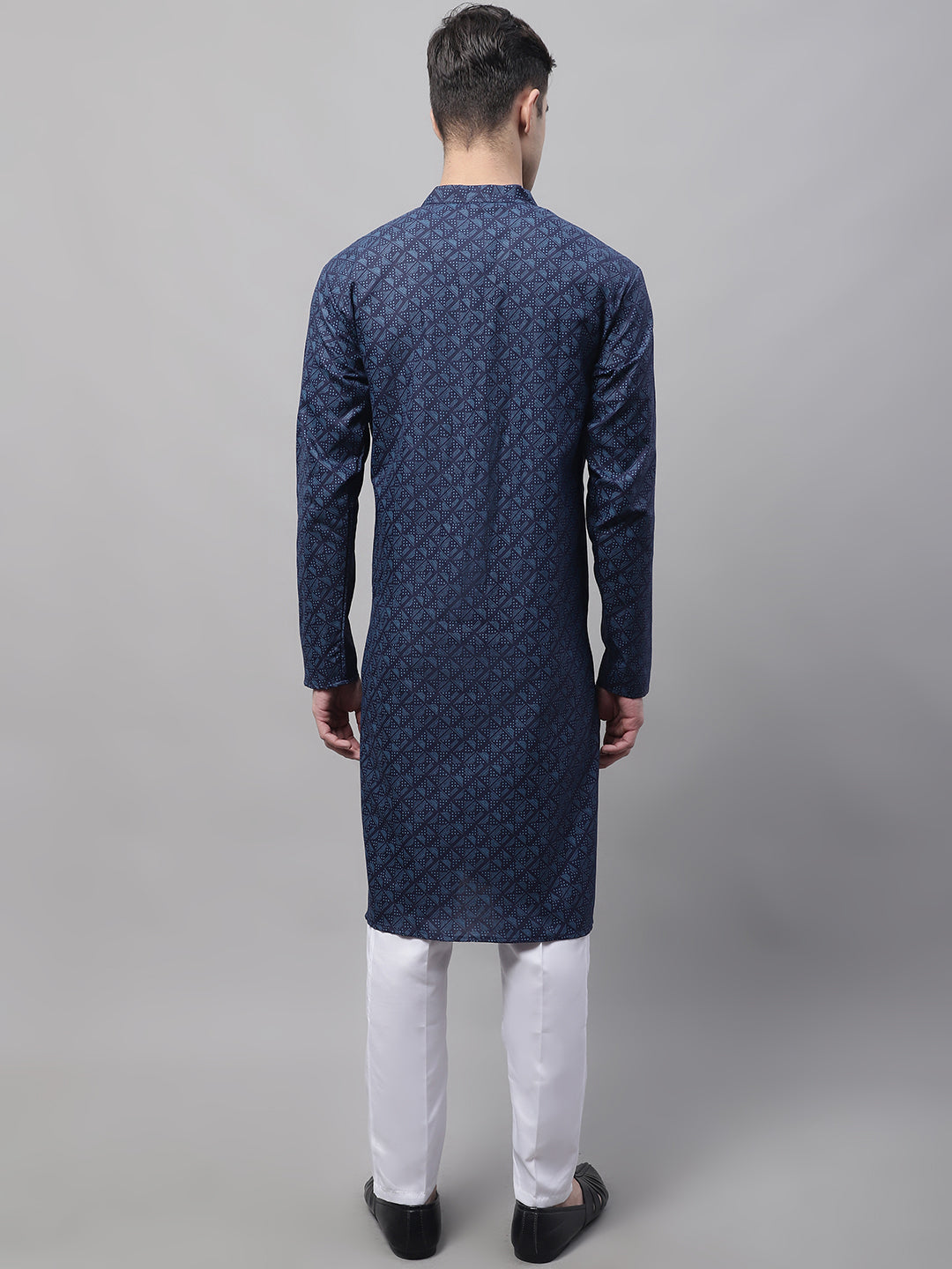 Men's Navy Blue Printed Pure Cotton Kurta Pajama Set