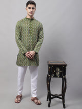 Men's Olive Green And Multi Colored Embroidered Straight Kurta Pajama Set