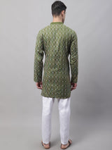 Men's Olive Green And Multi Colored Embroidered Straight Kurta Pajama Set