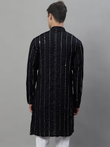 Men's Black Embroidered Mirror Work Kurta