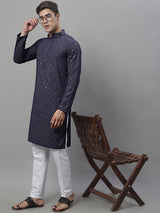 Men's Grey Chikankari Embroidered And Sequence Kurta