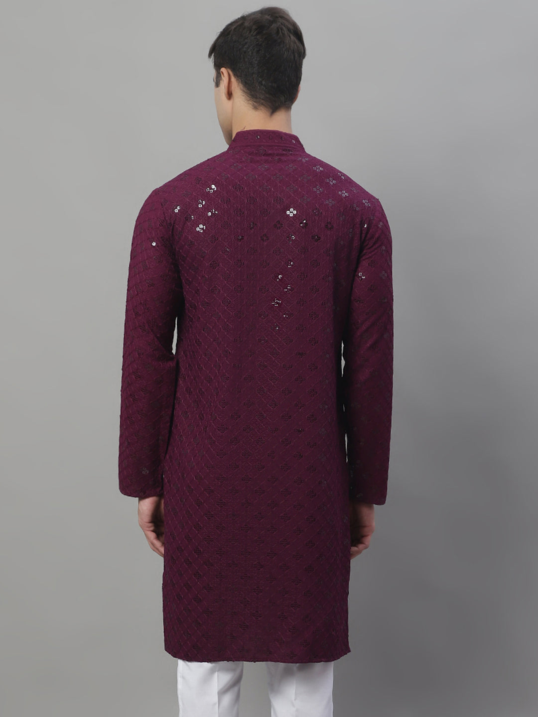 Men's Purple Chikankari Embroidered And Sequence Kurta