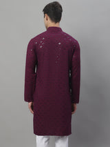 Men's Purple Chikankari Embroidered And Sequence Kurta