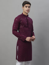 Men's Purple Chikankari Embroidered And Sequence Kurta