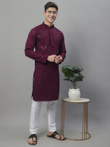 Men's Purple Chikankari Embroidered And Sequence Kurta