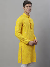 Men's Yellow Chikankari Embroidered And Sequence Kurta