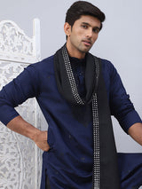 Navy Blue Silk Sequin Embroidered Kurta Pajama Set with Dupatta